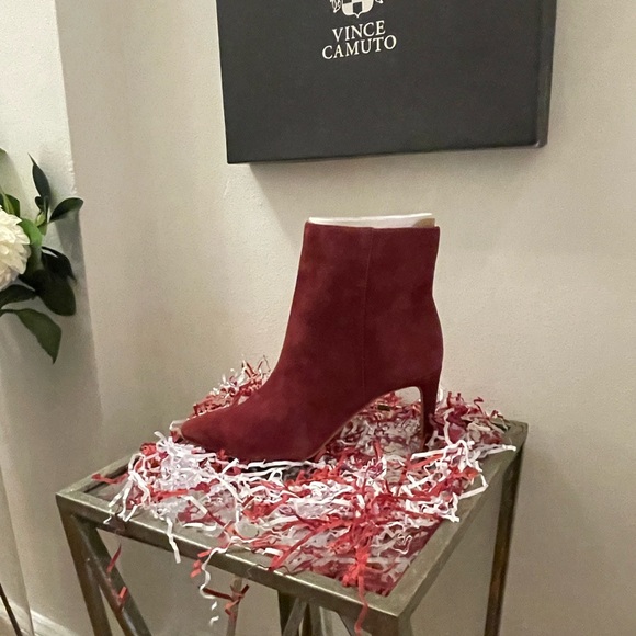 VINCE CAMUTO | Allost Fire Brick Suede Stiletto Booties - Picture 6 of 9